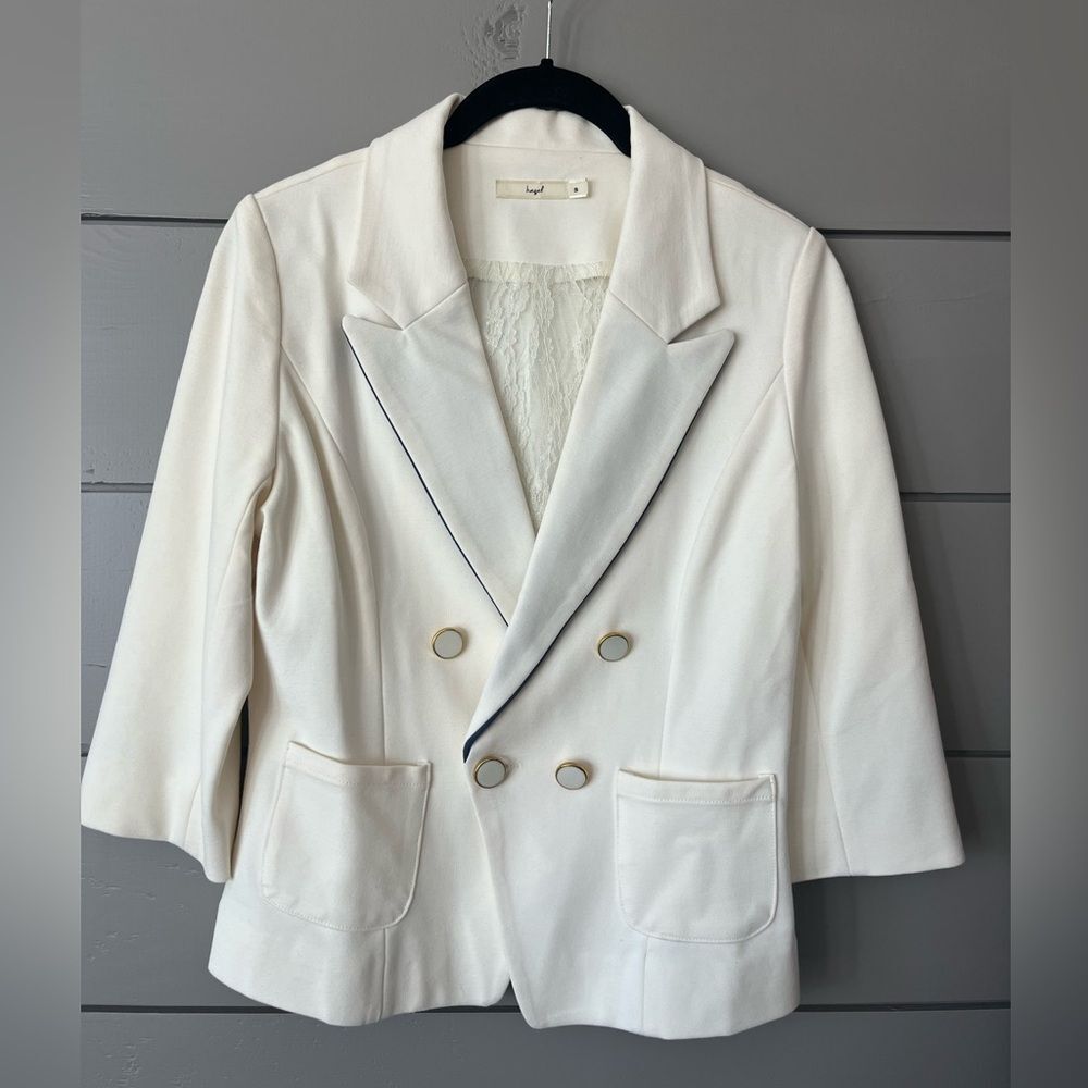 Hazel boutique ivory blazer size S 3/4 length slve gold/pearl buttons nautical